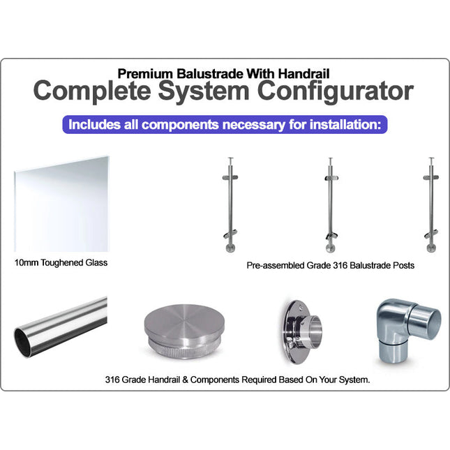 Premium Glass Balustrade with Handrail System Made to Measure Designer - Gladwell Glass