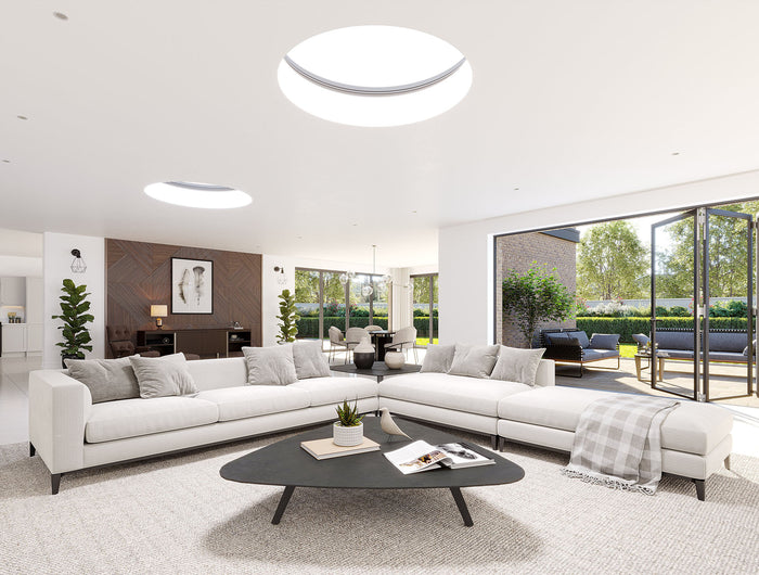 Brett Martin Circular Glass Rooflight with and without 175mm GRP Upstand - Interior Home Product Image - Gladwell Glass