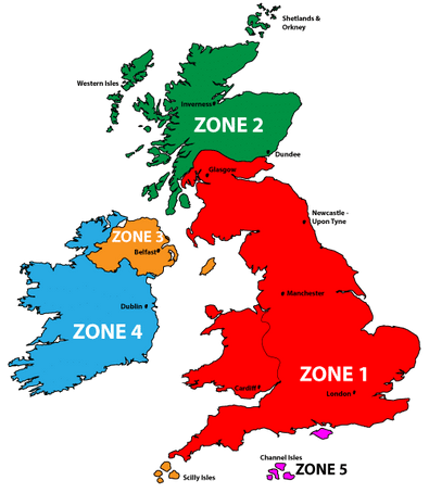 Map of free delivery to Mainland UK on skylights and rooflights by Gladwell Glass