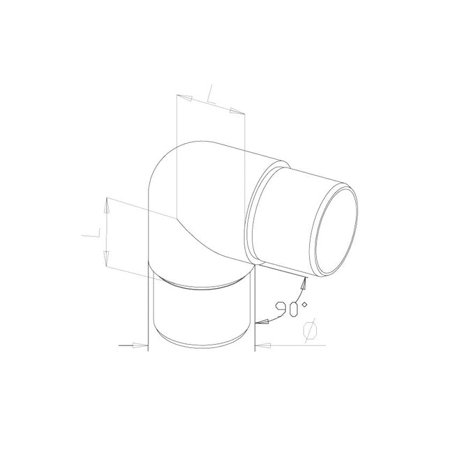 Elbow Corner Connector 90° Degree for Balustrade Handrail G316 Fast-Fit, Premium - Gladwell Glass