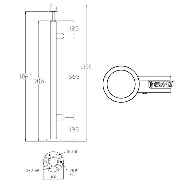 Stainless Steel End Post for Glass Balustrade Handrail, G316 Premium - Gladwell Glass