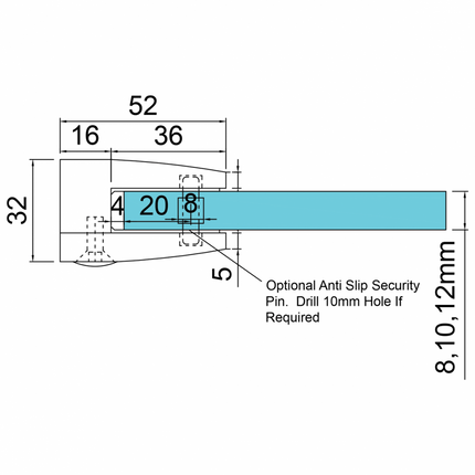 Square Glass Clamp, 52mm - 316 Grade Satin Stainless Steel, Flat Back - Gladwell Glass 