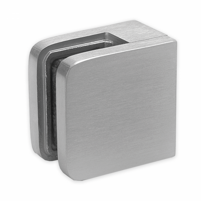 Square Glass Clamp, 52mm - 316 Grade Satin Stainless Steel, Flat Back - Gladwell Glass 