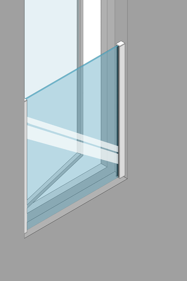 Image drawing showing a side/reveal mounted glass Juliet Balcony