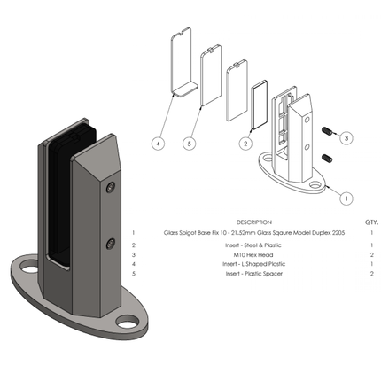 Photo showing what's included in our Frameless Glass Balustrade Railing Spigot System with 10mm Toughened Clear Glass - Stocked for quick delivery - Gladwell Glass 
