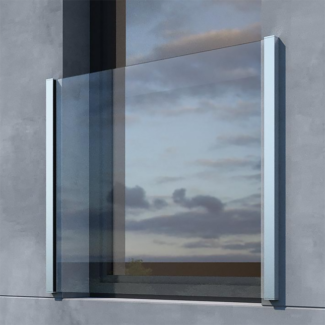 Image showing a top fixed Juliet Balcony with laminated glass and aluminium profiles