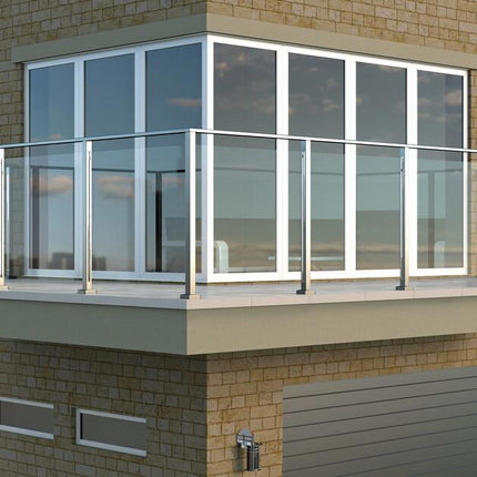 Aluminium End Post for Modular Glass Balustrade, Square, Silver Satan Anodised Smooth AR - End Post with Railing Gladwell Glass