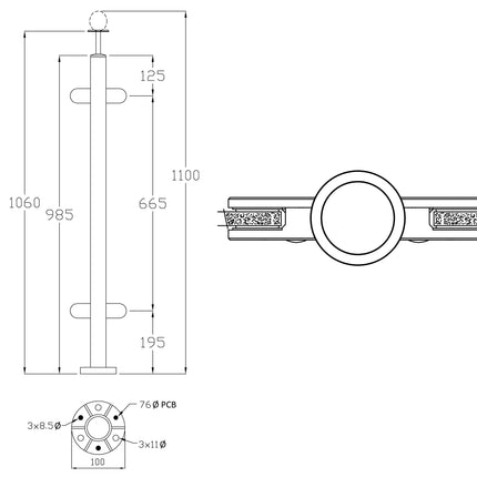 Stainless Steel Centre Post for Glass Balustrade Handrail, G316 Premium - Gladwell Glass 