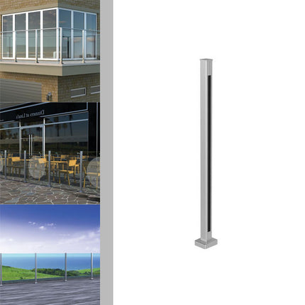 Aluminium End Post for Modular Glass Balustrade, Square, Silver Satan Anodised Smooth AR - End Post with Railing Gladwell Glass